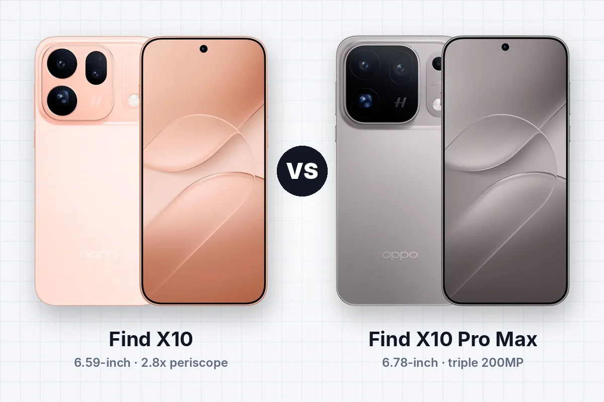 OPPO Find X10 in coral and Find X10 Pro Max in grey side by side, back and front