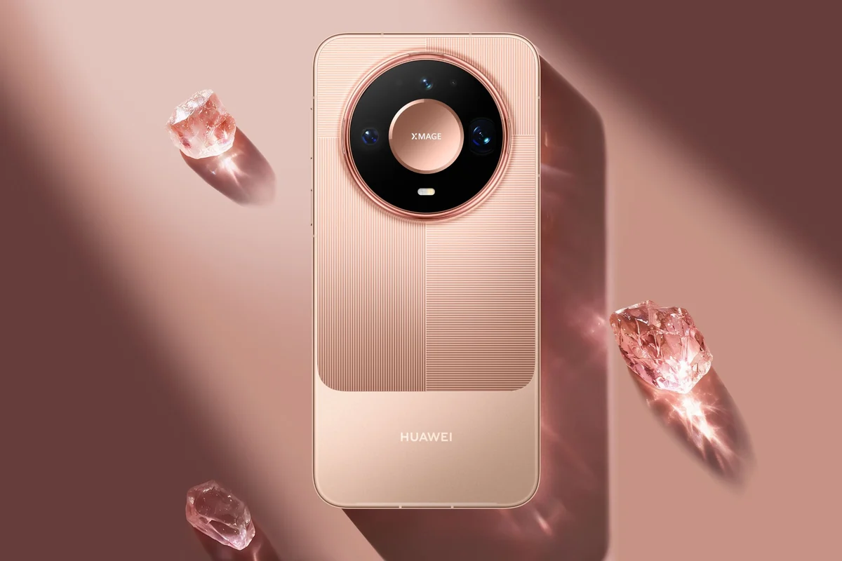 Back of the Huawei Mate 90 Pro Max in a pink-gold finish with its round XMAGE camera module